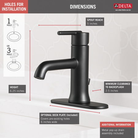 Delta Trinsic Single Handle Bathroom Faucet Matte Black 559LF-BLMPU